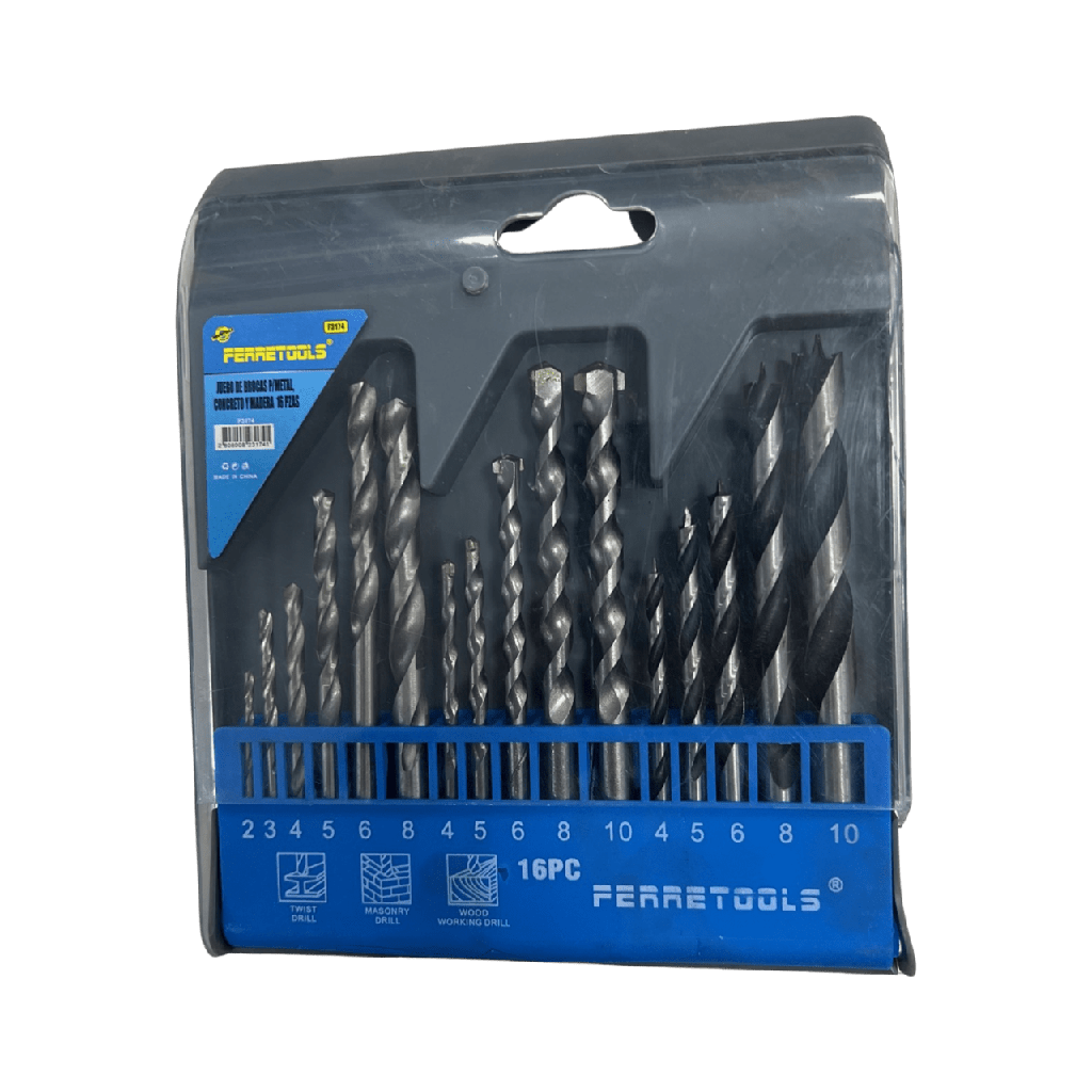 JUEGO BROCAS METAL , MADERA , CONCRETO 16pcs F3174