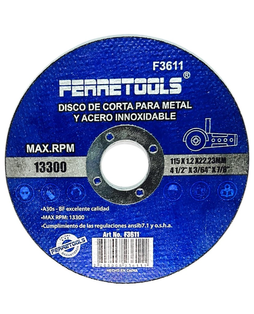 DISCO CORTE 4 1/2&quot; x 1.2MM FERRETOOLS F3611