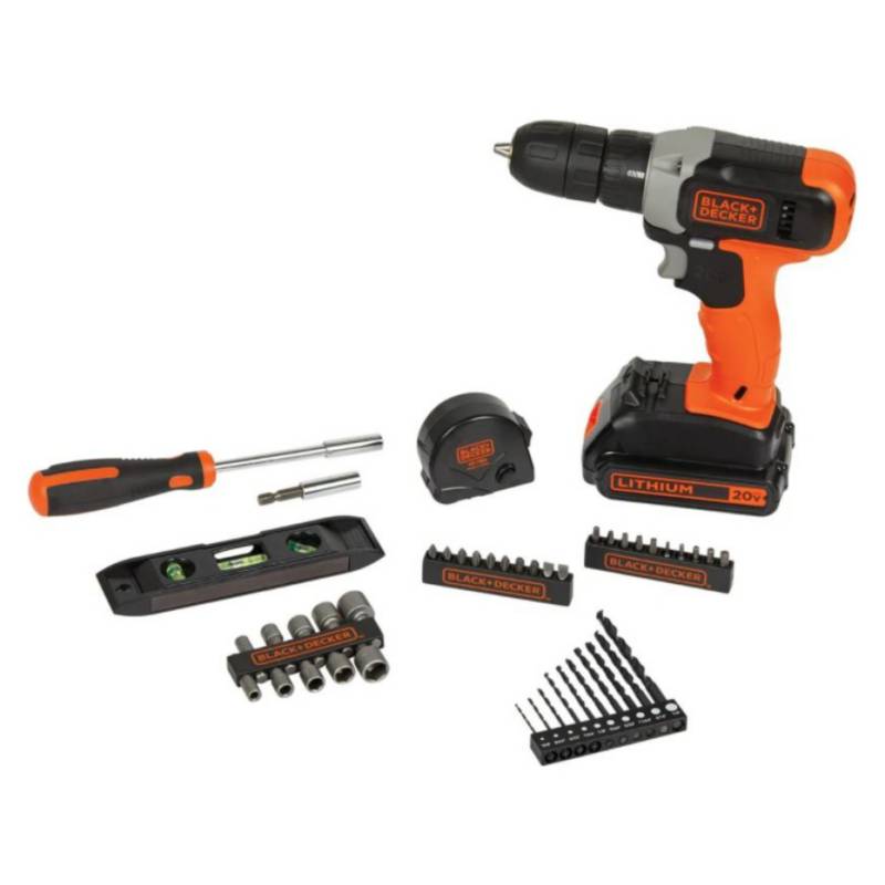 Taladro Rotacion 10mm 20V + 44acc Black+Decker BCD70250PK